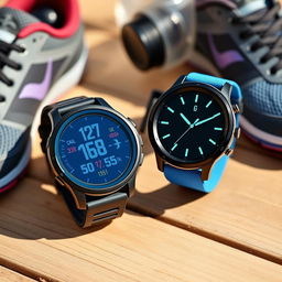 A pair of round sports watches with sleek, modern designs