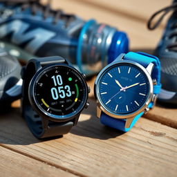 A pair of round sports watches with sleek, modern designs