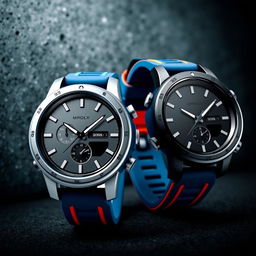 A pair of round sports watches, designed with a sleek and modern aesthetic