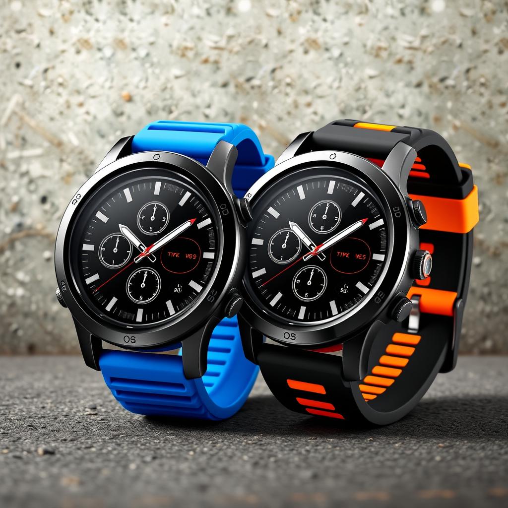 A pair of round sports watches, designed with a sleek and modern aesthetic