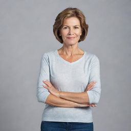 A mature adult woman with a dignified and confident expression, wearing casual attire