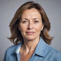 A mature adult woman with a dignified and confident expression, wearing casual attire