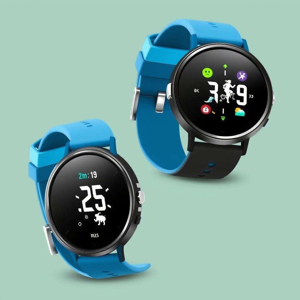 A pair of round sports watches with flat buttons, designed for active use