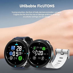 A pair of round sports watches with flat buttons, designed for active use