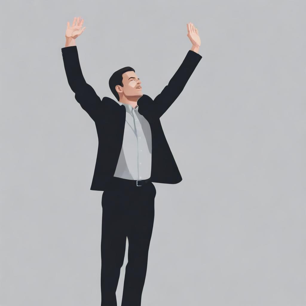 A vector image of a man standing, his right hand raised in a wave of goodbye.