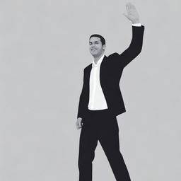 A vector image of a man standing, his right hand raised in a wave of goodbye.