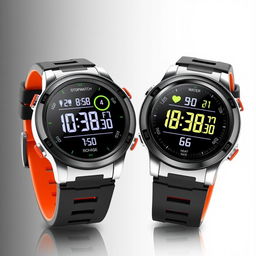 A pair of stylish round sports watches featuring flat buttons