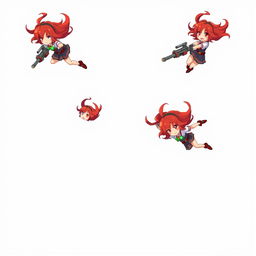 Pixel art of red-haired Yoko from Gurren Lagann, designed for a 2D game