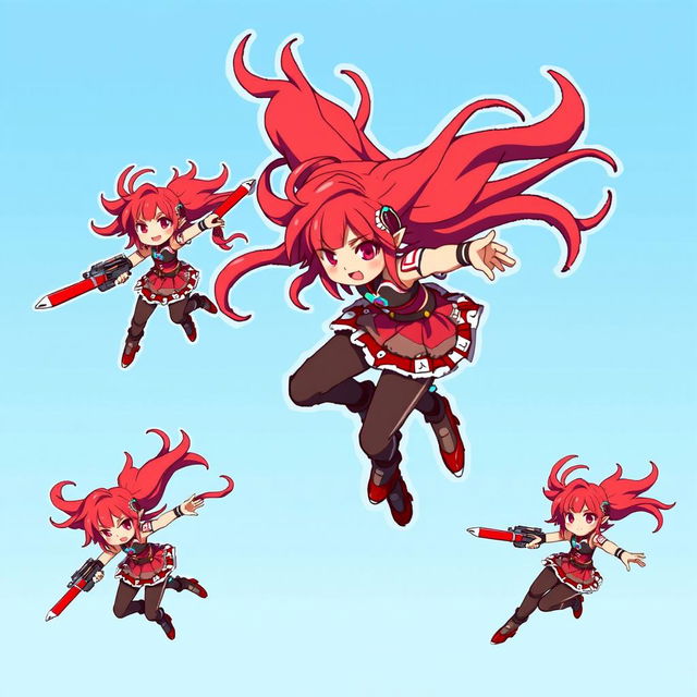 Pixel art of red-haired Yoko from Gurren Lagann, designed for a 2D game