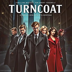 A thrilling mystery book cover featuring an urban backdrop, with the title "TURNCOAT" prominently displayed at the top