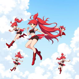 An illustration of Yoko Littner from Gurren Lagann, showcasing her vibrant red hair styled in a high ponytail