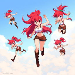 An illustration of Yoko Littner from Gurren Lagann, showcasing her vibrant red hair styled in a high ponytail