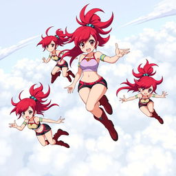 An illustration of Yoko Littner from Gurren Lagann, showcasing her vibrant red hair styled in a high ponytail