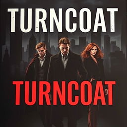 A captivating mystery book cover for the title "TURNCOAT", displayed prominently in bold white letters