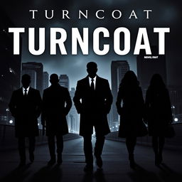 A striking mystery book cover for the title "TURNCOAT" in bold white letters at the top