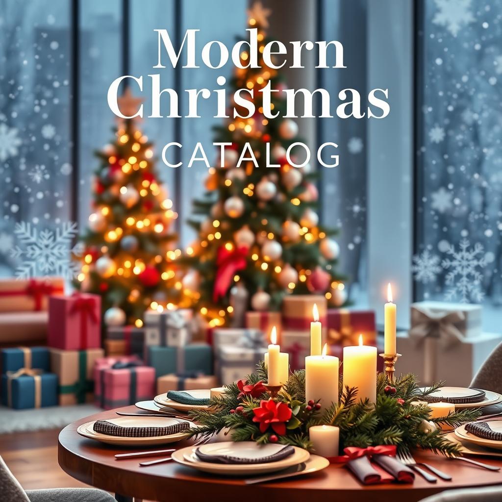 A modern Christmas catalog cover featuring a chic and stylish design