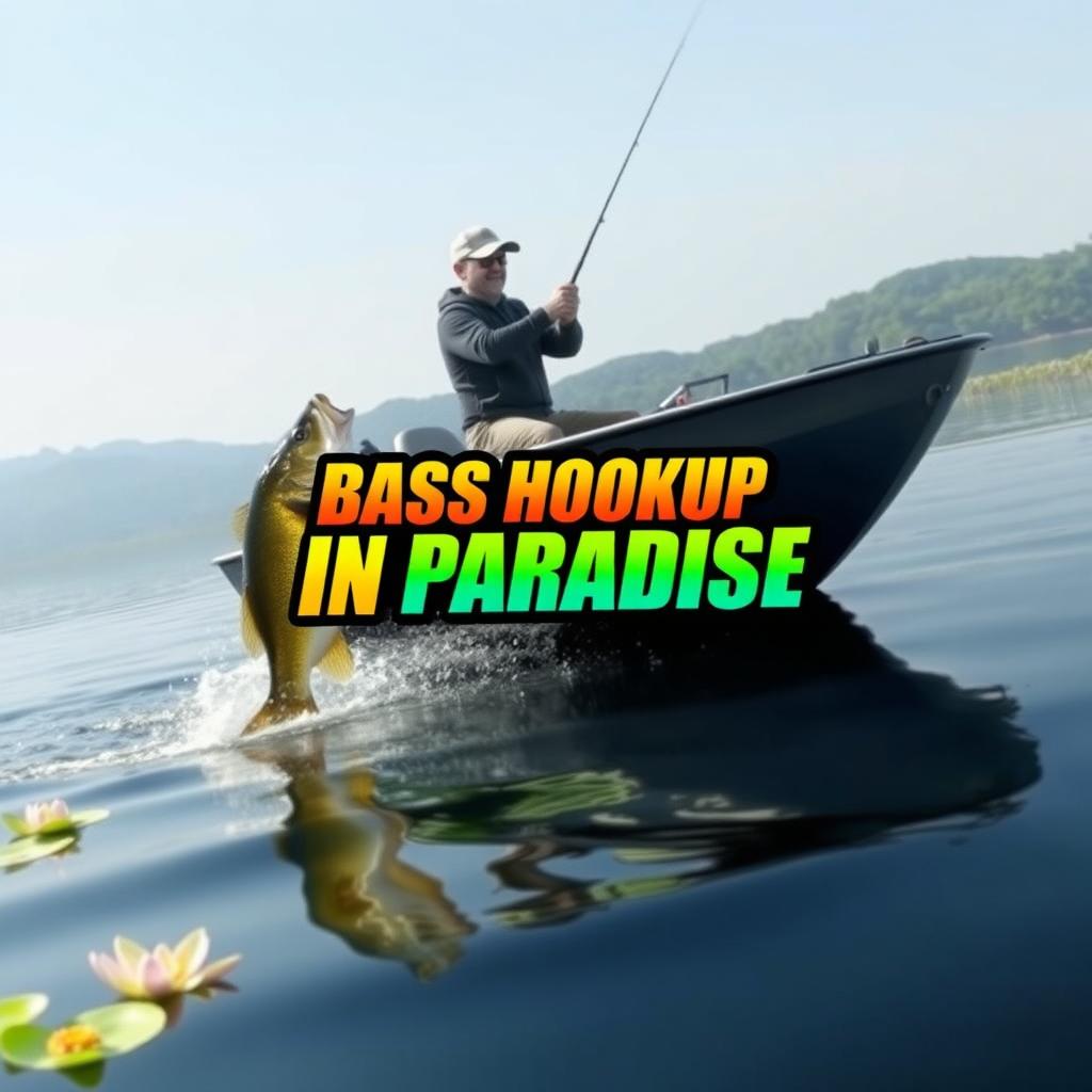 A realistic thumbnail for a video showcases a fisherman on a calm lake, actively catching a large bass from a sleek, modern boat