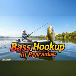 A realistic thumbnail for a video showcases a fisherman on a calm lake, actively catching a large bass from a sleek, modern boat