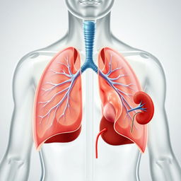 Anatomical illustration showcasing the lungs and kidneys within a human body