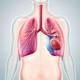 Anatomical illustration showcasing the lungs and kidneys within a human body