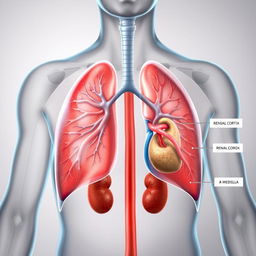 Anatomical illustration showcasing the lungs and kidneys within a human body