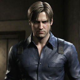 Leon S. Kennedy dressed in his attire from Resident Evil 6, but with his face from the Resident Evil 4 remake