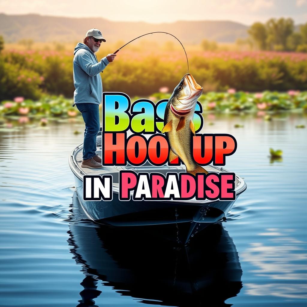 A vibrant thumbnail image depicting a fisherman catching a large bass fish in a calm lake, sized for 1920x1080