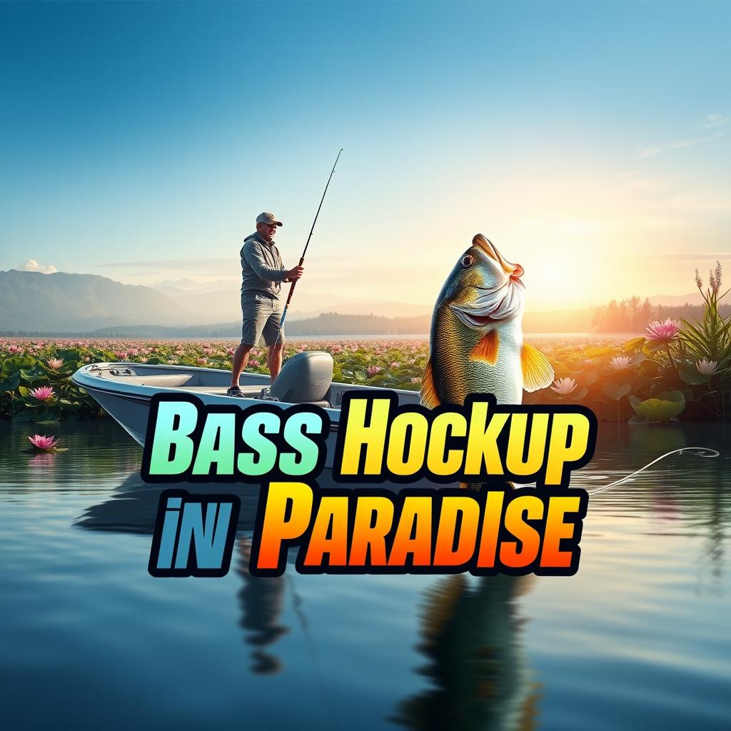 A vibrant thumbnail image depicting a fisherman catching a large bass fish in a calm lake, sized for 1920x1080