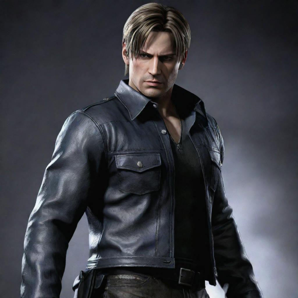 Leon S. Kennedy dressed in his attire from Resident Evil 6, but with his face from the Resident Evil 4 remake