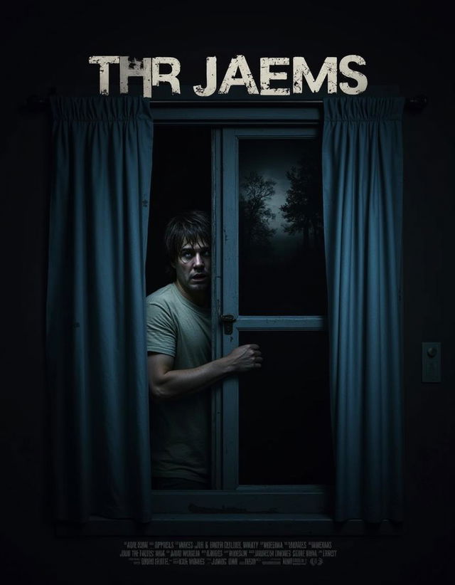 A chilling horror movie poster featuring a tense atmosphere