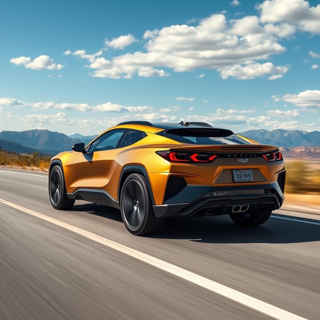 A creative fusion of the Chevrolet Corvette C8 and the Hyundai Santa Fe, envisioned as a four-door CUV (Crossover Utility Vehicle)