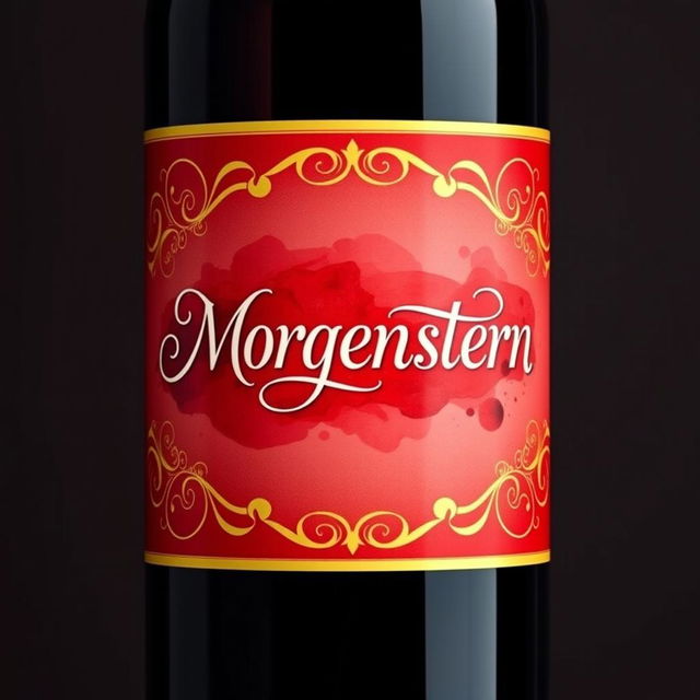 A beautifully designed label for a wine bottle featuring a unique color gradient resembling the deep, rich hue of morgenstern blood