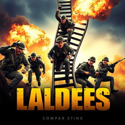 A thrilling movie poster featuring a group of determined soldiers energetically climbing a connected revolving ladder