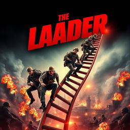 An exhilarating poster showcasing a group of soldiers climbing a connected revolving ladder, emphasizing their determination and teamwork