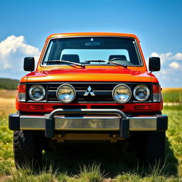 A classic generation one Mitsubishi Pajero short wheelbase (SWB), characterized by its rectangular headlights