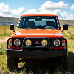 A classic generation one Mitsubishi Pajero short wheelbase (SWB), characterized by its rectangular headlights