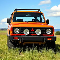 A classic generation one Mitsubishi Pajero short wheelbase (SWB), characterized by its rectangular headlights