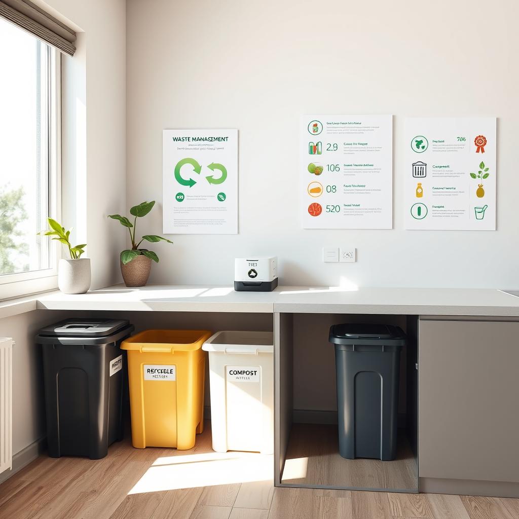 A beautifully organized and eco-friendly waste management system in a modern home