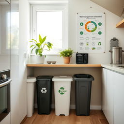 A beautifully organized and eco-friendly waste management system in a modern home