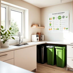 A beautifully organized and eco-friendly waste management system in a modern home