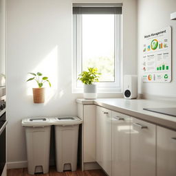 A beautifully organized and eco-friendly waste management system in a modern home