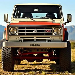 A vintage Generation One Mitsubishi Pajero, short wheelbase (SWB) model, displayed prominently in a natural outdoor setting