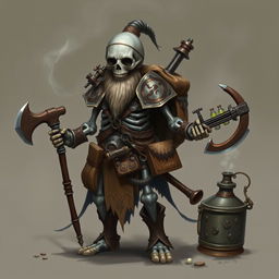 A unique DnD character design for an Artificer Alchemist, belonging to the Clan Crafter