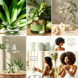 A vibrant and visually appealing moodboard representing EcoLife, a new brand focused on natural cosmetics