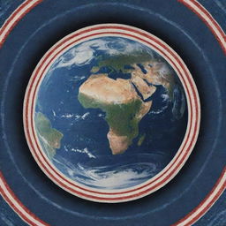 The planet Earth from space, being circled by a stripe of patterned fabric