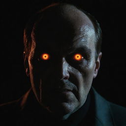 A menacing, pulp style character evoking a sense of evil, its eyes glowing ominously in the dark