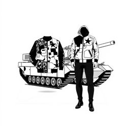 A black and white clothing design inspired by the Amx 30 B2 tank