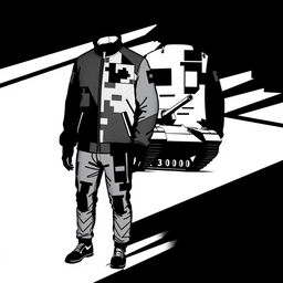 A black and white clothing design inspired by the Amx 30 B2 tank