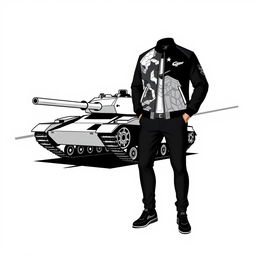 A black and white clothing design inspired by the Amx 30 B2 tank