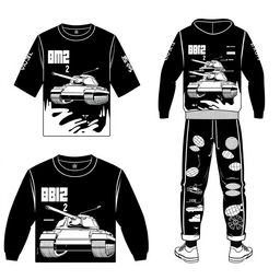 A 2D black and white clothing design inspired by the Amx 30 B2 tank